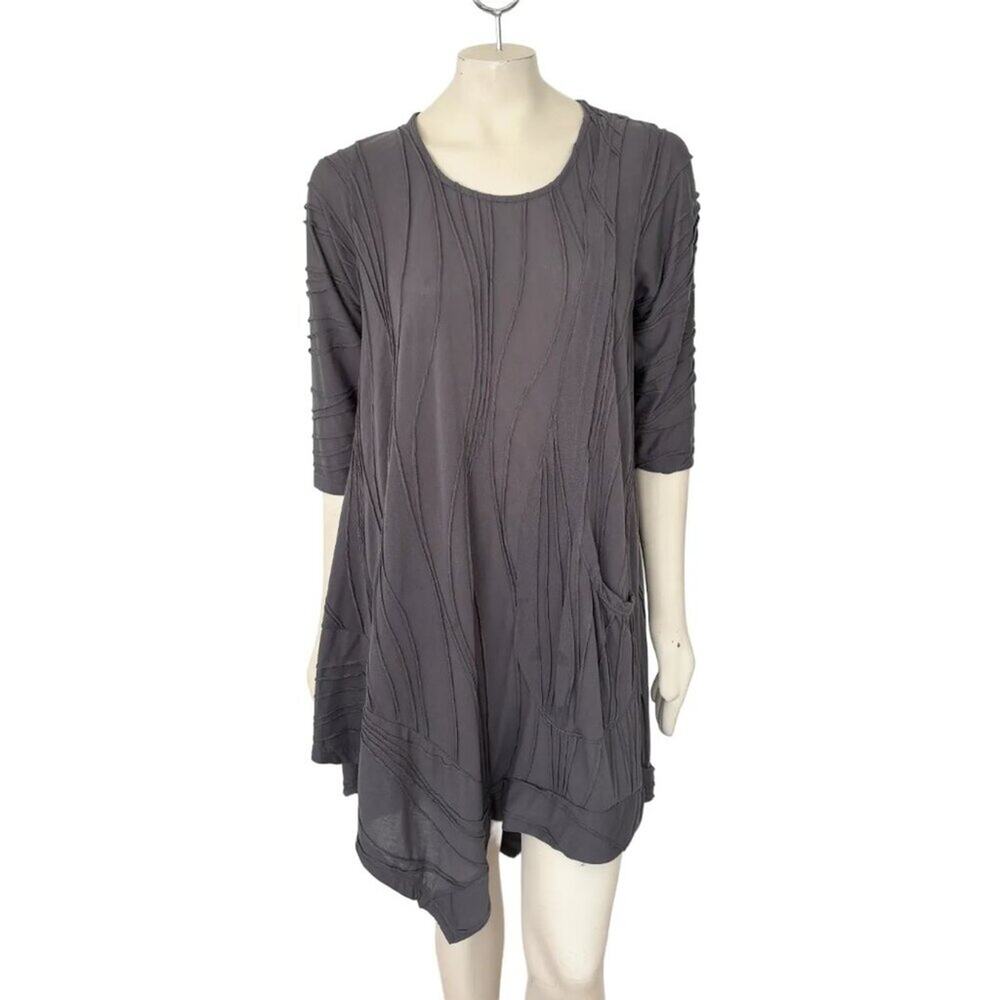 WINDHORSE Single Pocket Handkerchief Hem Asymmetric Tunic Dress Gray SZ S/M